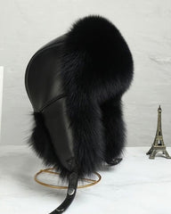 Faux Leather Adjustable Ear-Flap Thickened Warm Hat - One Size Fits All