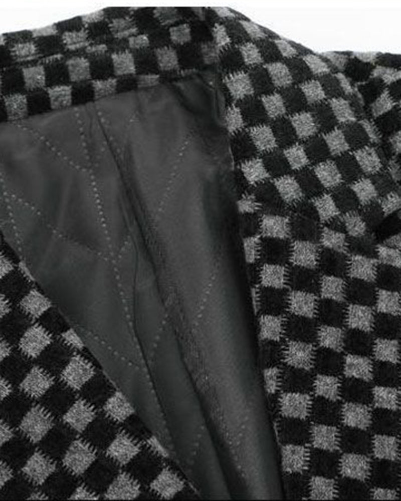 Big & Tall Men's Autumn And Winter Business Check Padded Warm Suit Jacket L-5XL