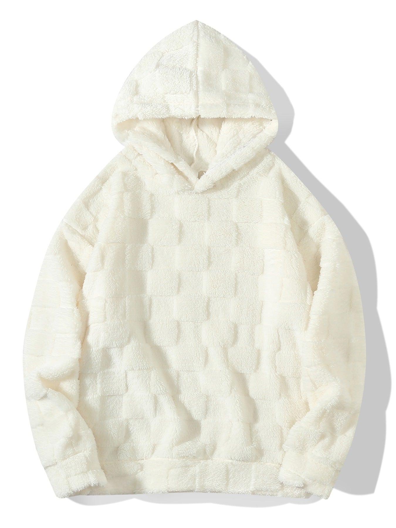 Big & Tall Men's Solid Color Square Plaid Plush Hooded Sweatshirt S-2XL