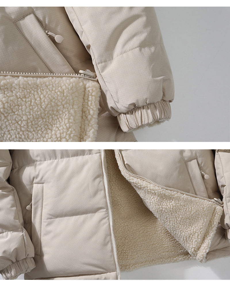 Big & Tall Men's Solid Color Vertical Collar Thickened Lamb Velvet Cotton-padded Jacket Double-sided Wearable S-3XL