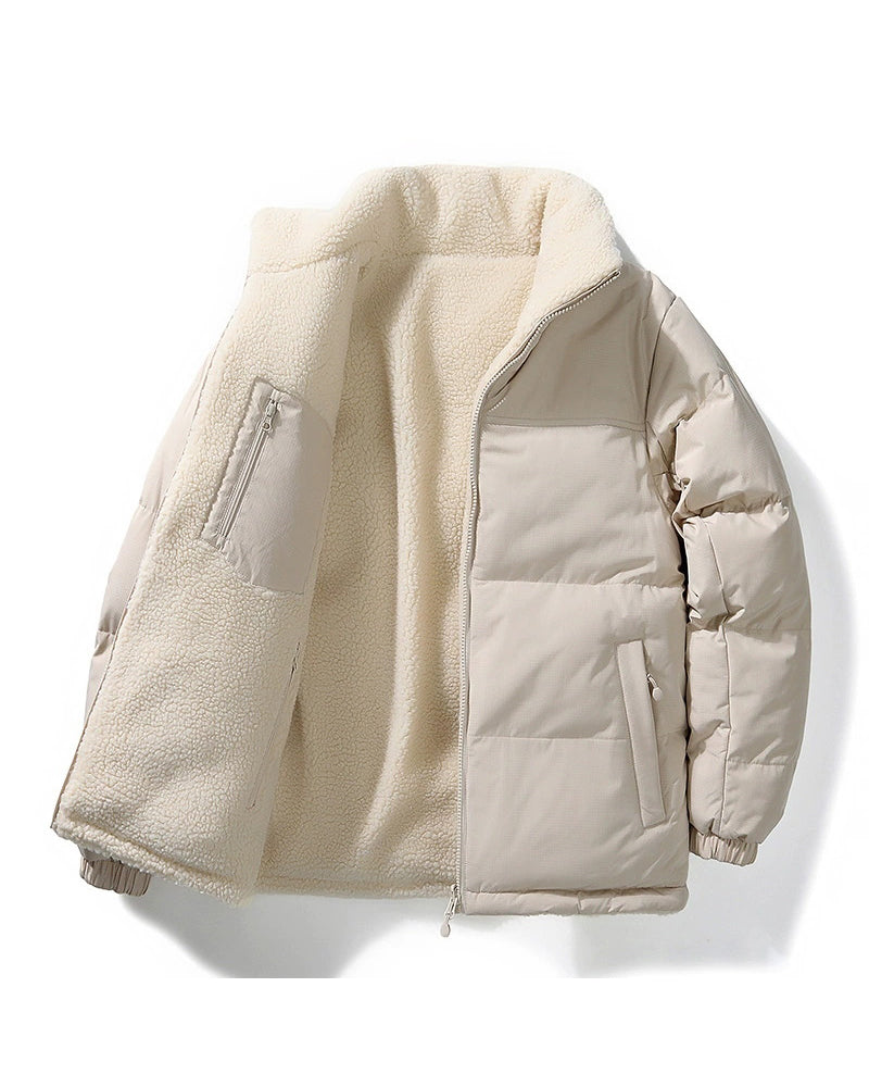 Big & Tall Men's Solid Color Vertical Collar Thickened Lamb Velvet Cotton-padded Jacket Double-sided Wearable S-3XL