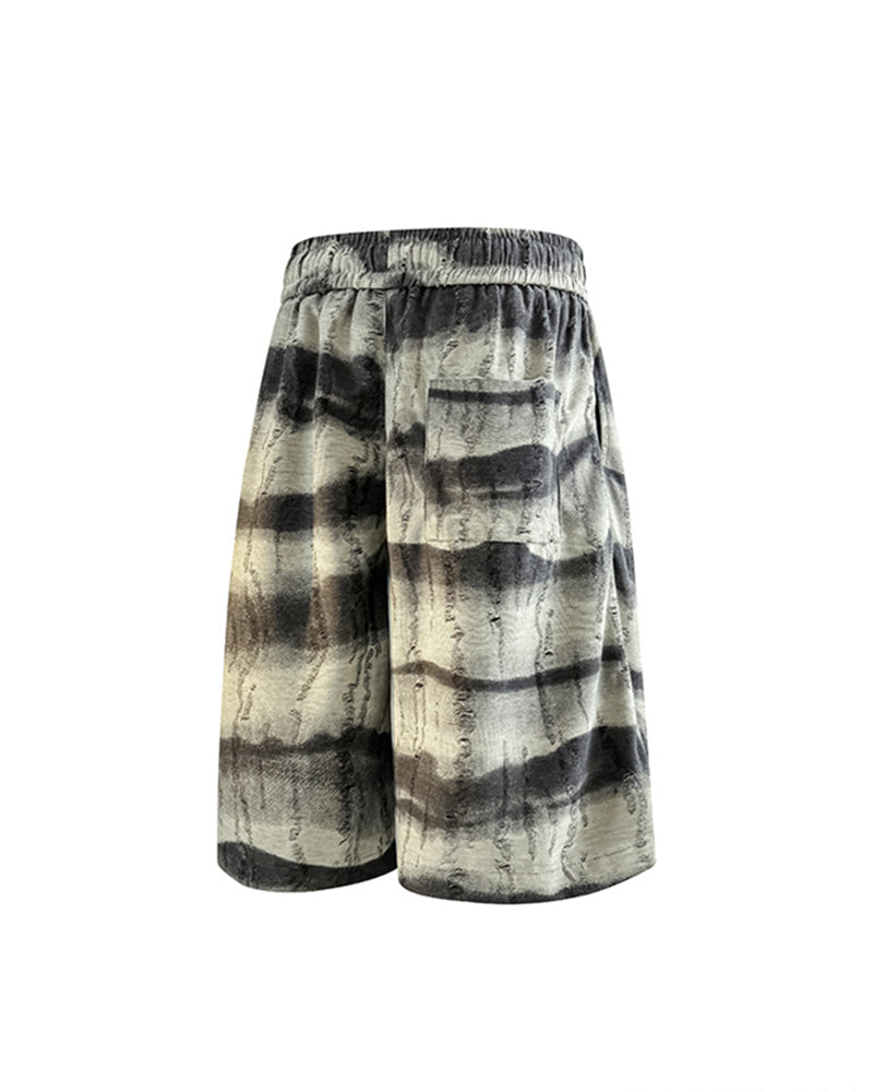 American Style Casual Summer Ice Sense Striped Sleeveless Vest Set Large Size Men's Sports Tie Dye Shorts Two-piece Set