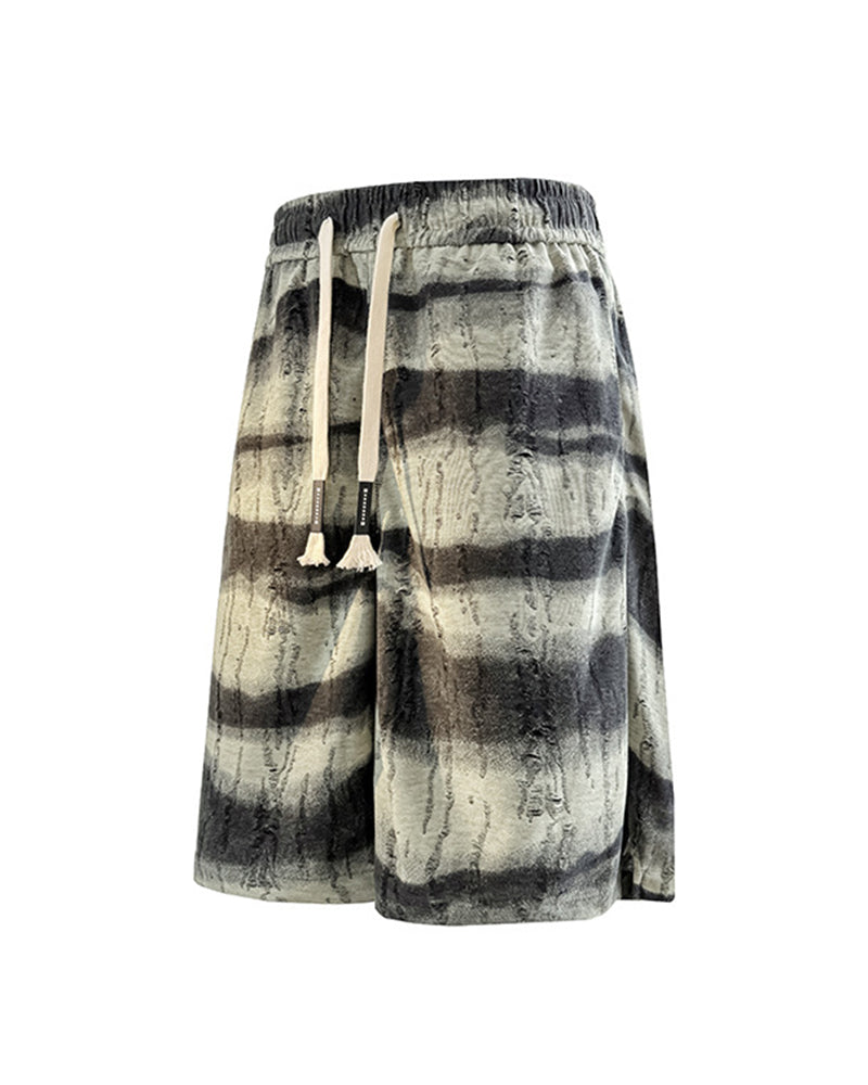 American Style Casual Summer Ice Sense Striped Sleeveless Vest Set Large Size Men's Sports Tie Dye Shorts Two-piece Set