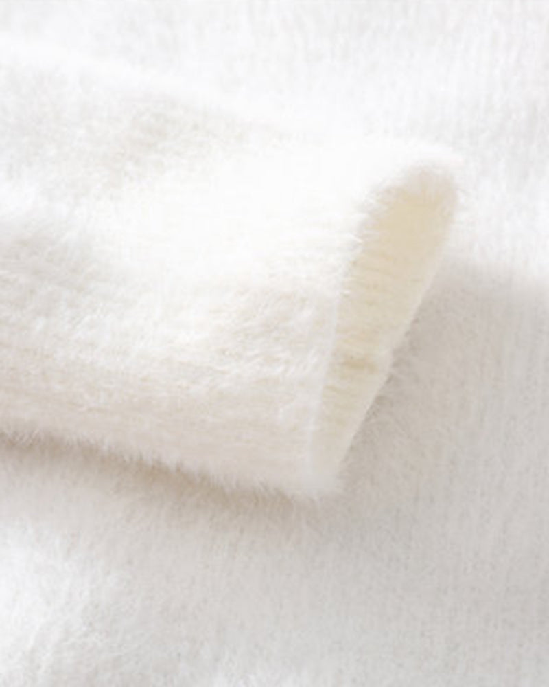 Big & Tall Men's Solid Color Fluffy Semi-Turtleneck Knit Sweater M-3XL