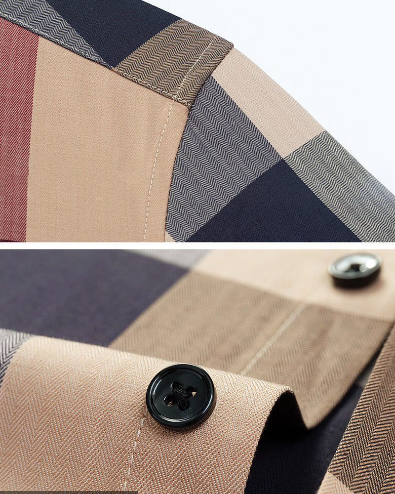 Big & Tall Men's Business Plaid Stripe Non-Ironing Long Sleeve Shirt M-4XL