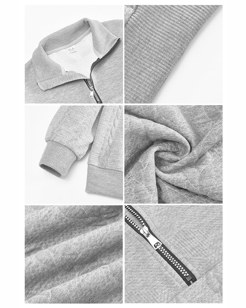 Big & Tall Men's Stand Collar Zipper Jacquard Long Sleeve Sweater S-3XL