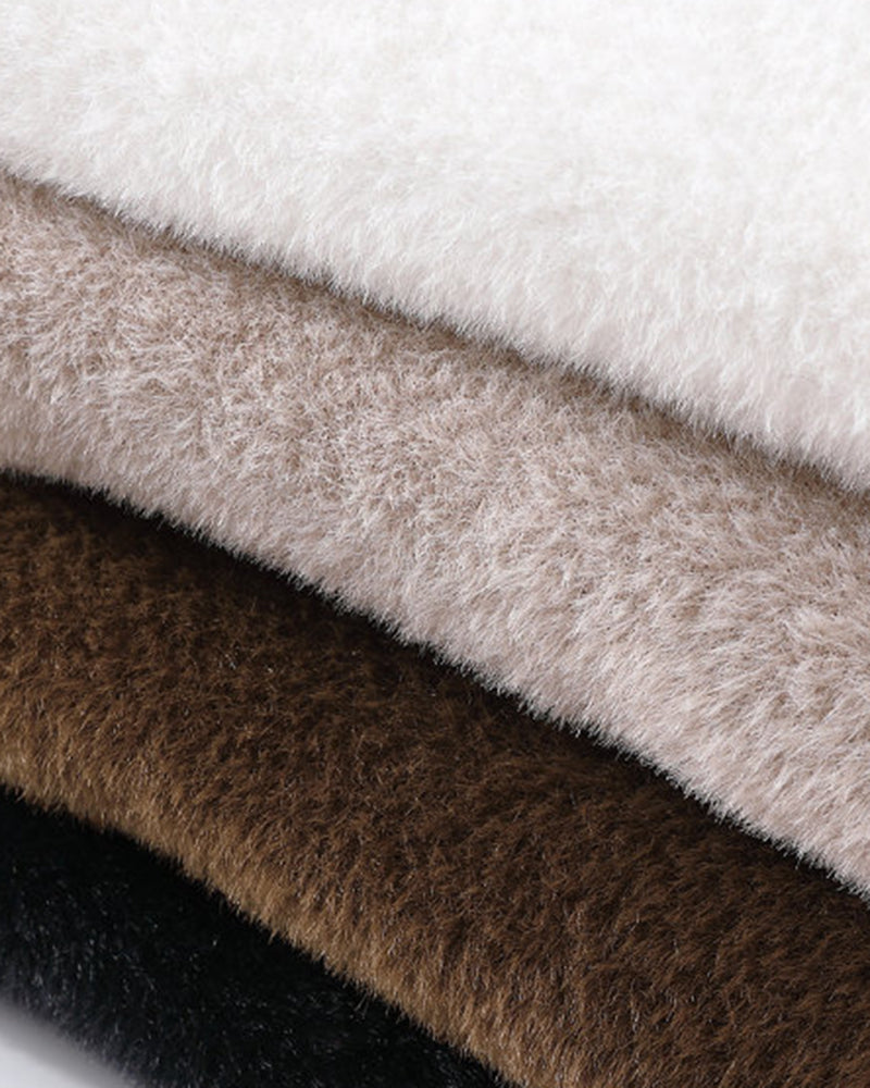 Big & Tall Men's Solid Color Fluffy Semi-Turtleneck Knit Sweater M-3XL