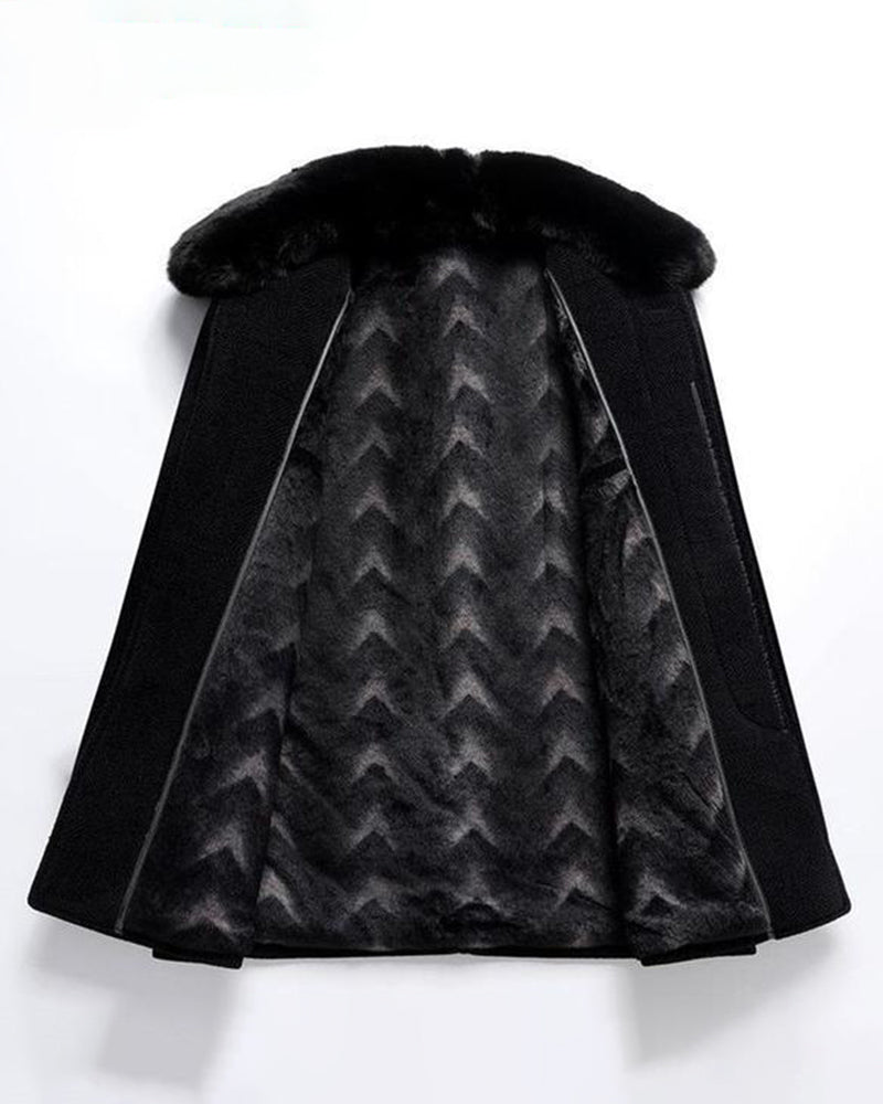 Big & Tall Men's Removable Wool Collar Medium Long Thickened Woolen Chenille Jacket L-4XL