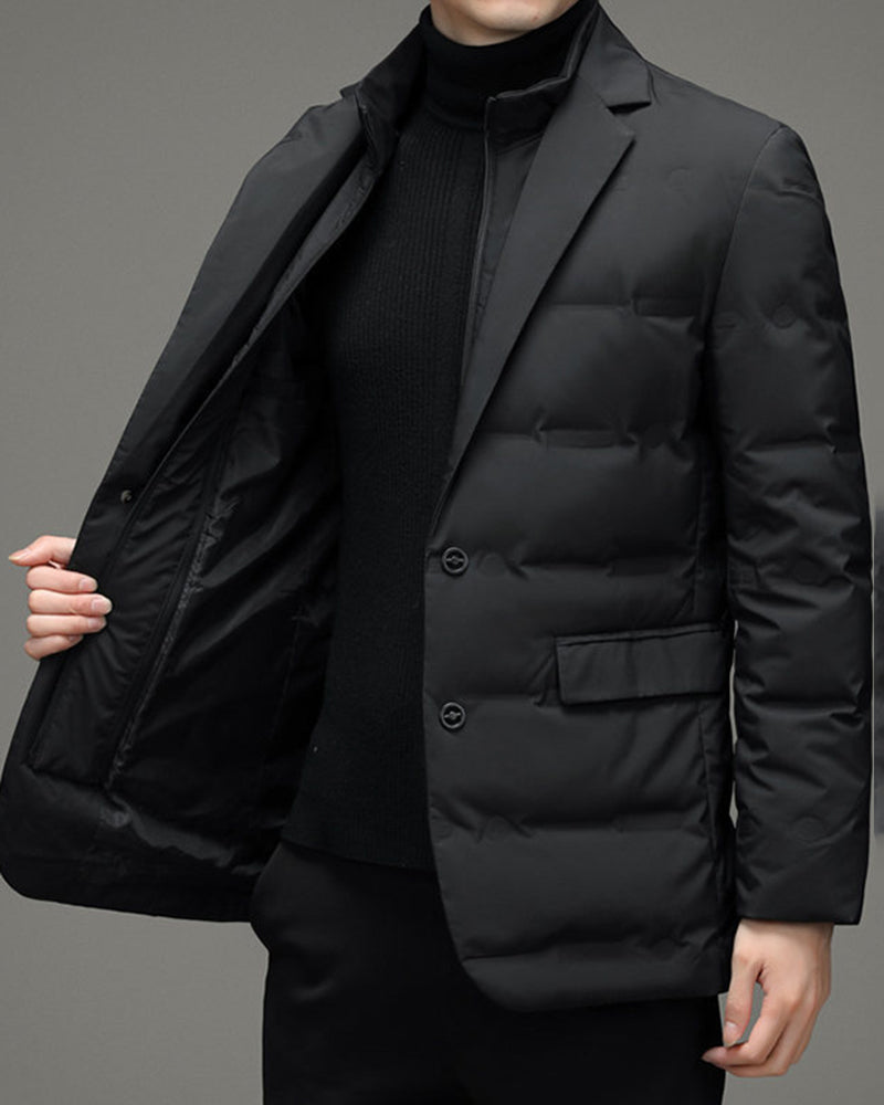 Big & Tall Men's Winter Down Suit Can Be Removable With Vertical Collar Fake Two-piece M-6XL