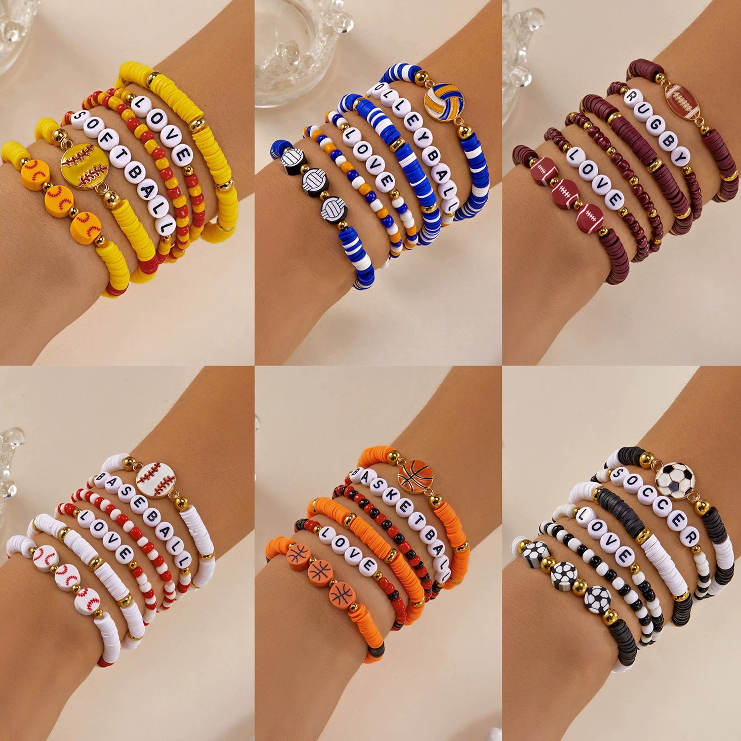 Sports Series Hand Creative All-match Football Softball Beaded Bracelet Set