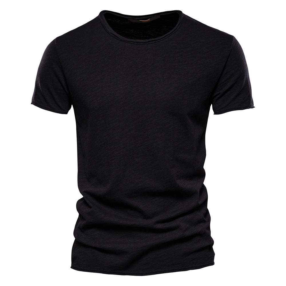 Big & Tall Men's Solid Color Slub Cotton Crewneck Short-sleeved T-shirt S-5XL