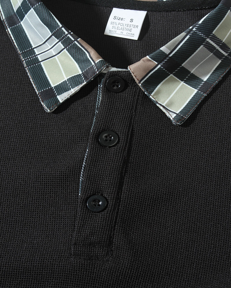 Big & Tall Men's Plaid Long-sleeved Polo Shirt With Lapel S-2XL