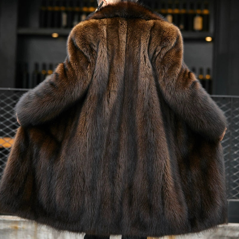 Big & Tall Men's Casual Business Mink Faux Fur Long Coat M-5XL