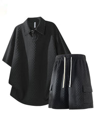 Men's Large Size Polo Shirt Set Breathable/Comfortable/Loose/Jacquard/High Fashion Summer New Casual Trendy Short Sleeve Shorts Two-piece Set