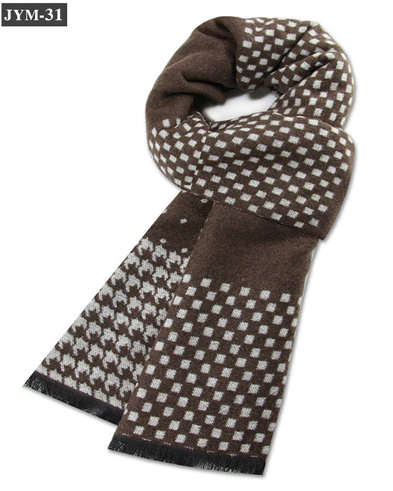 Wool Blend Plaid Scarf Men's Winter Warm Plaid Scarf