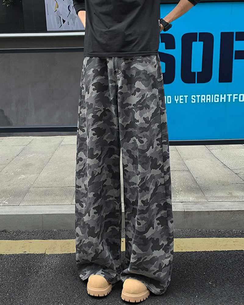 Big & Tall Men's Vintage Camouflage Jeans Loose Pants M-5XL