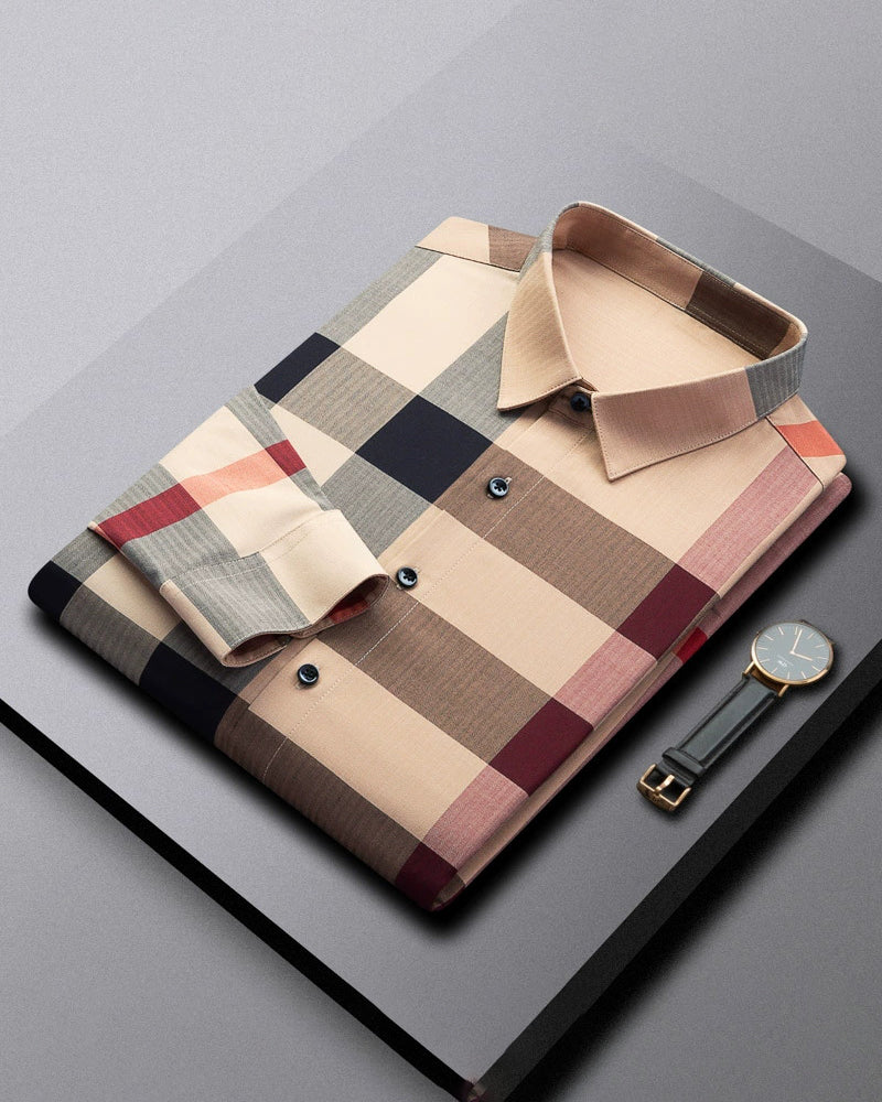 Big & Tall Men's Business Plaid Stripe Non-Ironing Long Sleeve Shirt M-4XL