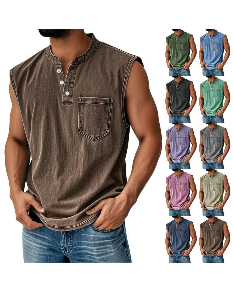 Large-size Men's Explosive Three-button Sleeveless T-shirt Washable Casual Fashionable Vest