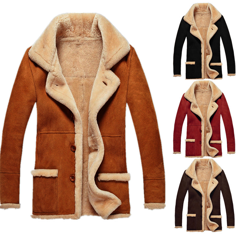 Big & Tall Men's Thickened Lapel Plush Coat Jacket S-5XL