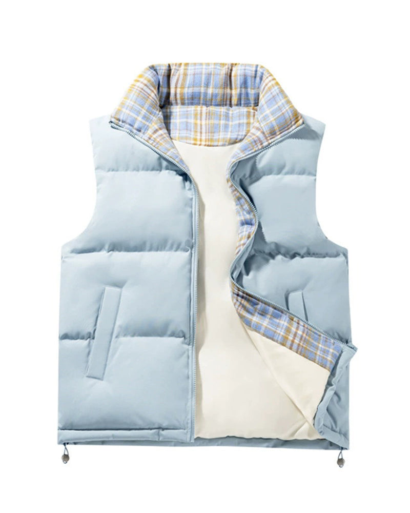 Big & Tall Men's Plaid Stitching Down Cotton Thickened Vest M-5XL