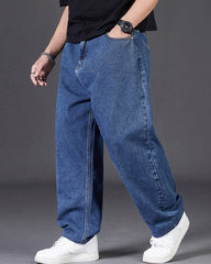 Big & Tall Men's Classic Solid Color Loose Straight Jeans Elastic Waist Trousers 29-48