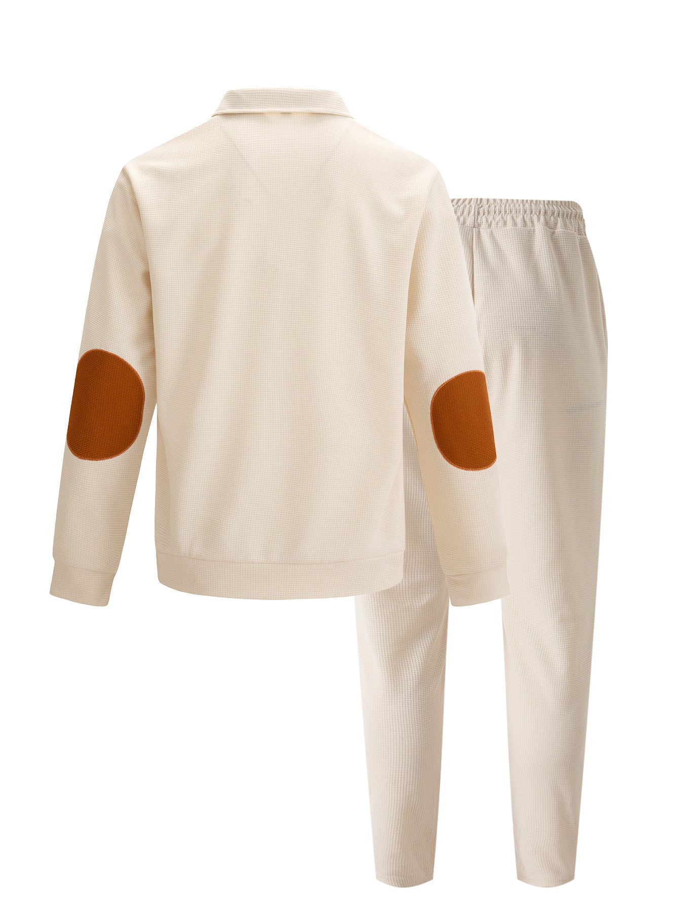 Big & Tall Men's Waffle Half Zipper Stand Collar Long Sleeve Trousers Set S-3XL