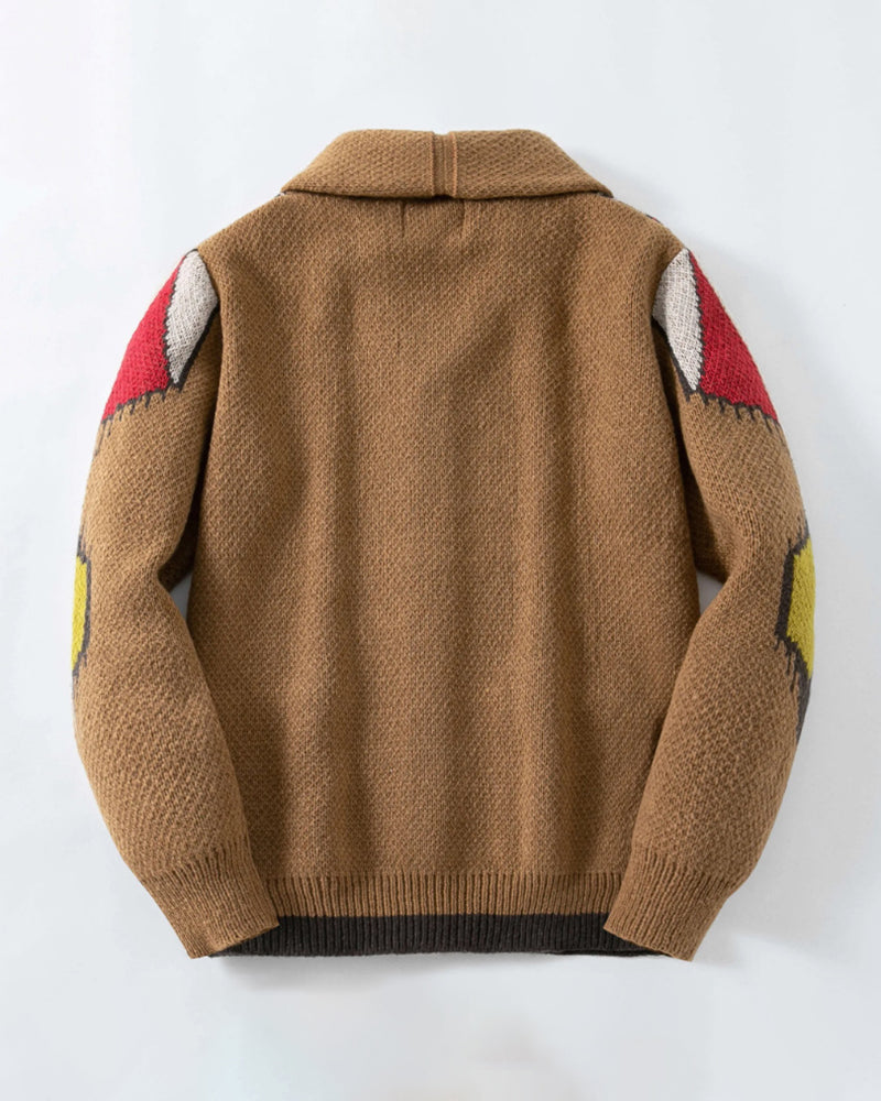 Big & Tall Men's Vintage Jacquard Laps Long Sleeve Cardigan Jacket M-3XL