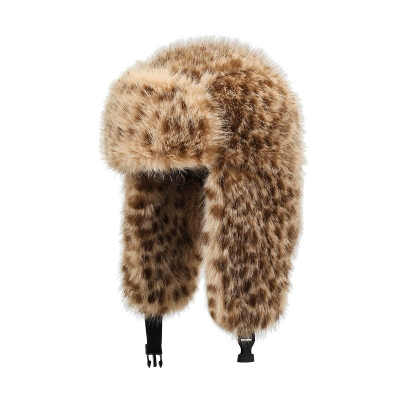 Leopard-Print Plush Ear Warmer Hat