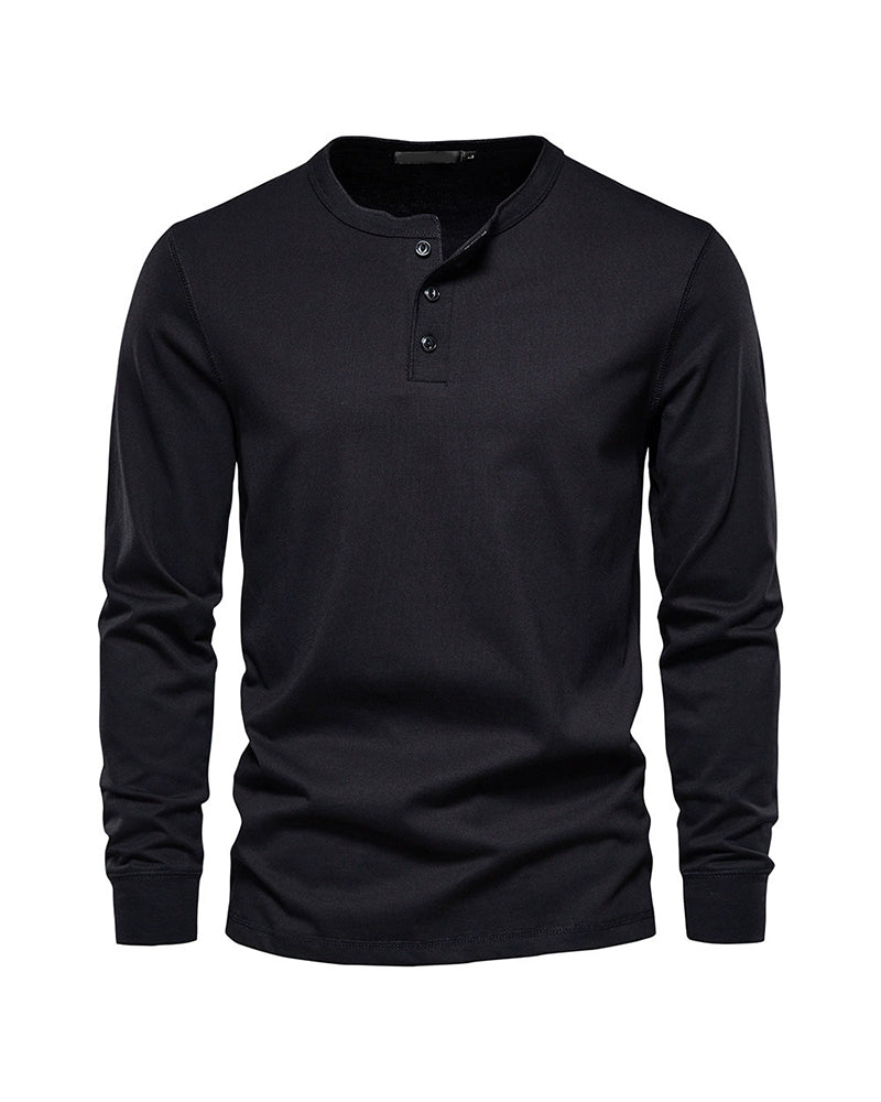 Big & Tall Men's Henry Neck/Round Neck Long Sleeve T-Shirt Base Top XS-5XL