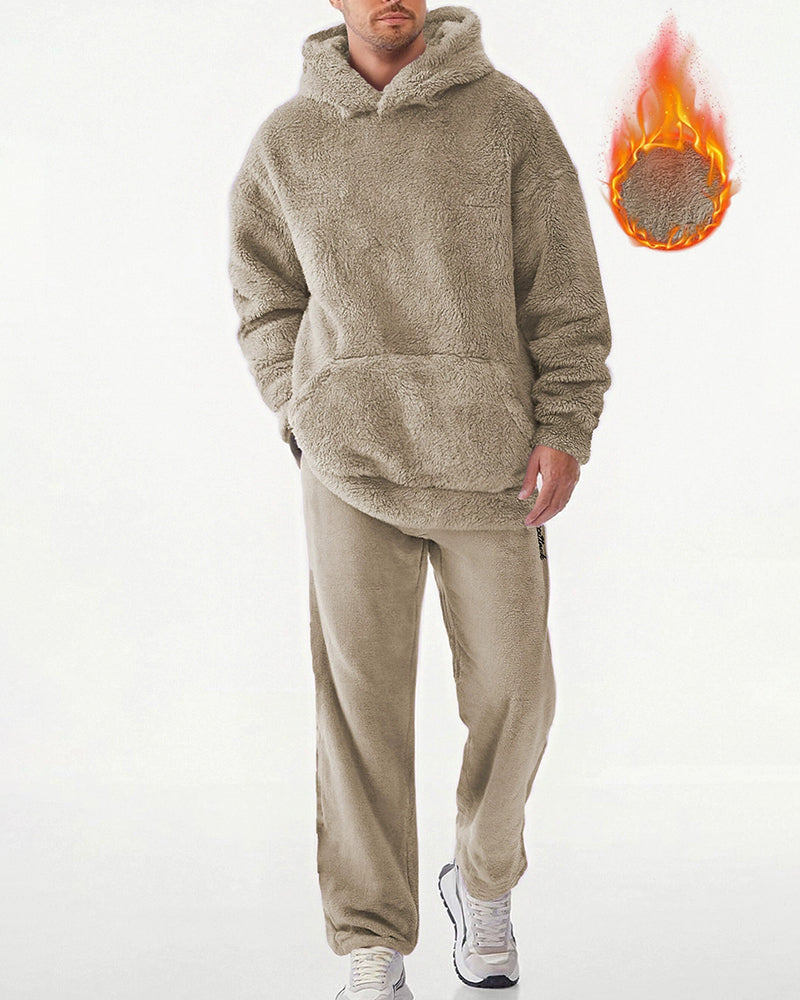 Big & Tall Men's Coral Fleece Hooded Sweater Pants Suit S-2XL