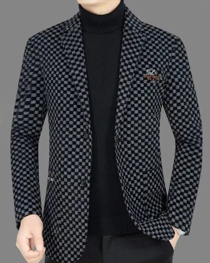 Big & Tall Men's Autumn And Winter Business Check Padded Warm Suit Jacket L-5XL