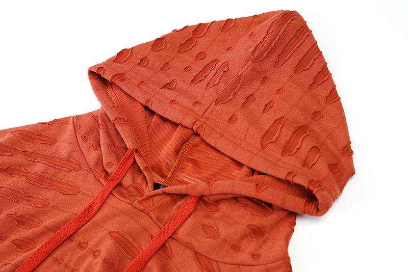 Big & Tall Men's Fashion Personality Hole Solid Color Long Hooded Sports Long Sleeve T-shirt S-2XL