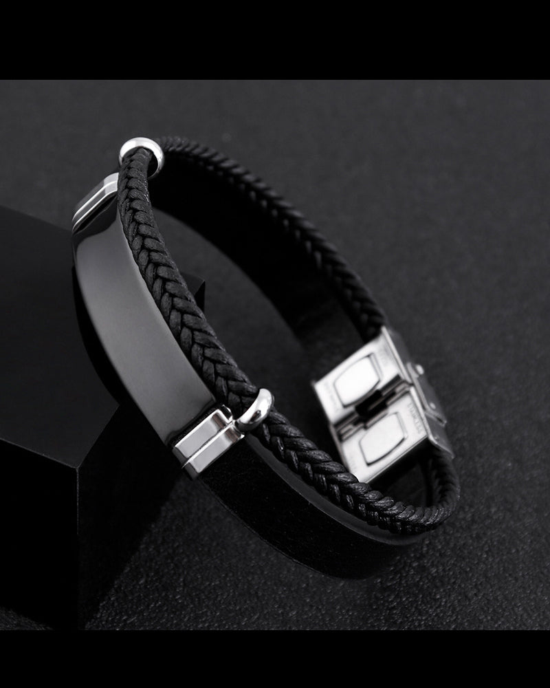 Vintage Titanium Steel Leather Bracelet Braid Bracelet