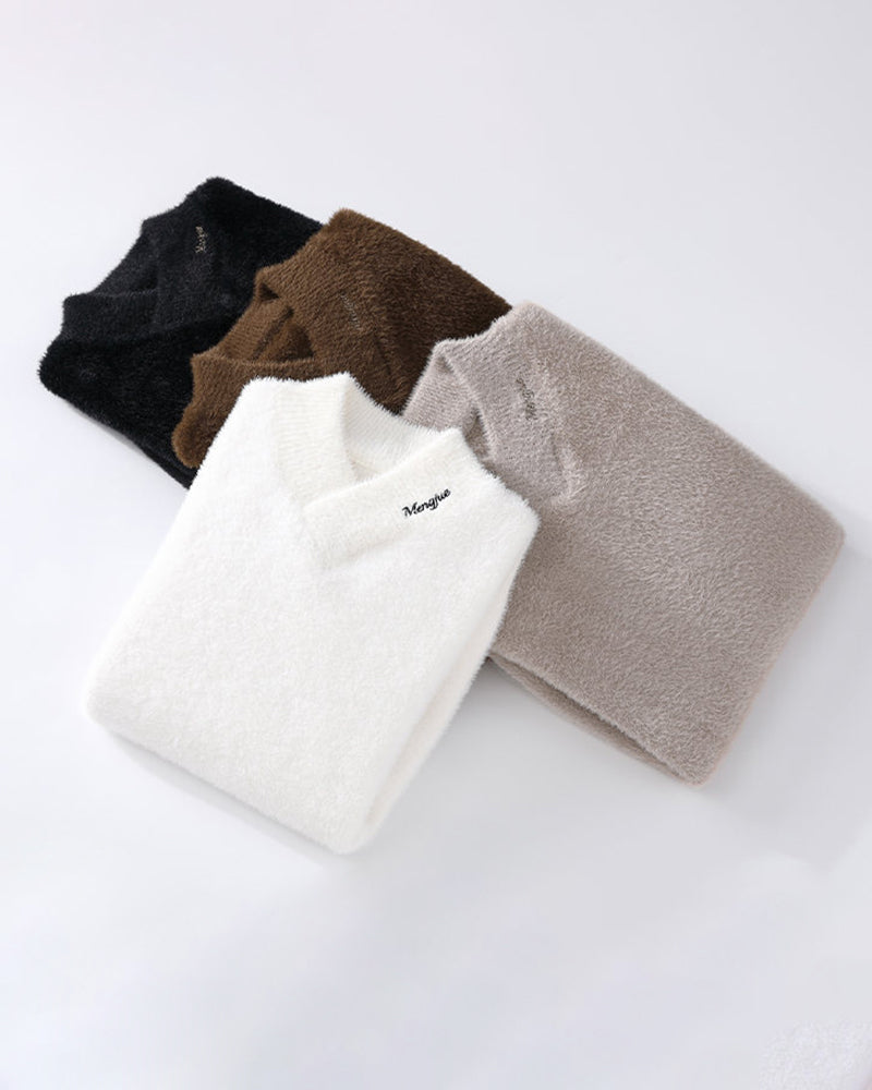 Big & Tall Men's Solid Color Fluffy Semi-Turtleneck Knit Sweater M-3XL