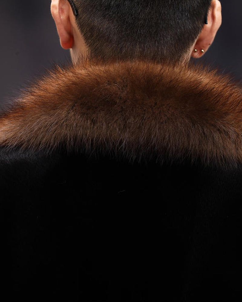 Big & Tall Men's Warm Imitation Mink Mid-length Environmentally Friendly Fur Hooded Jacket M-6XL