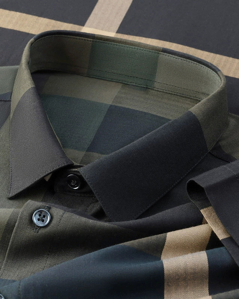 Big & Tall Men's Business Plaid Stripe Non-Ironing Long Sleeve Shirt M-4XL