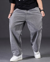 Big & Tall Men's Classic Solid Color Loose Straight Jeans Elastic Waist Trousers 29-48