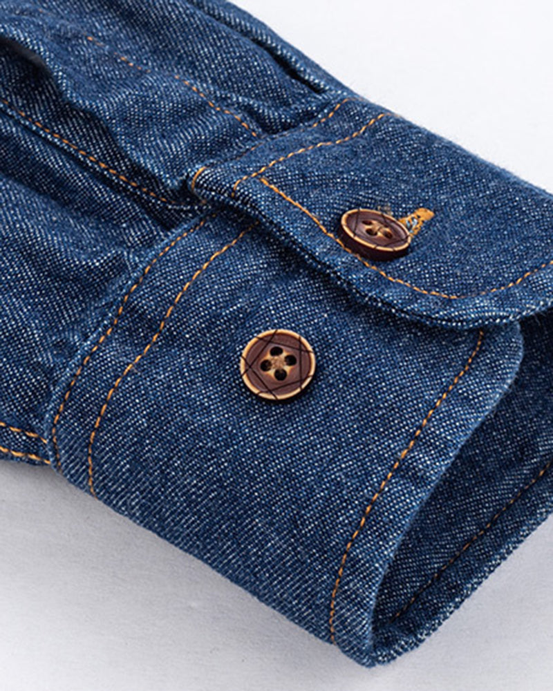 🔥Christmas 50% Off Exclusive ✨Big & Tall Men's Vintage Cotton Blue Denim Lapel Long Sleeve Shirt M-4XL