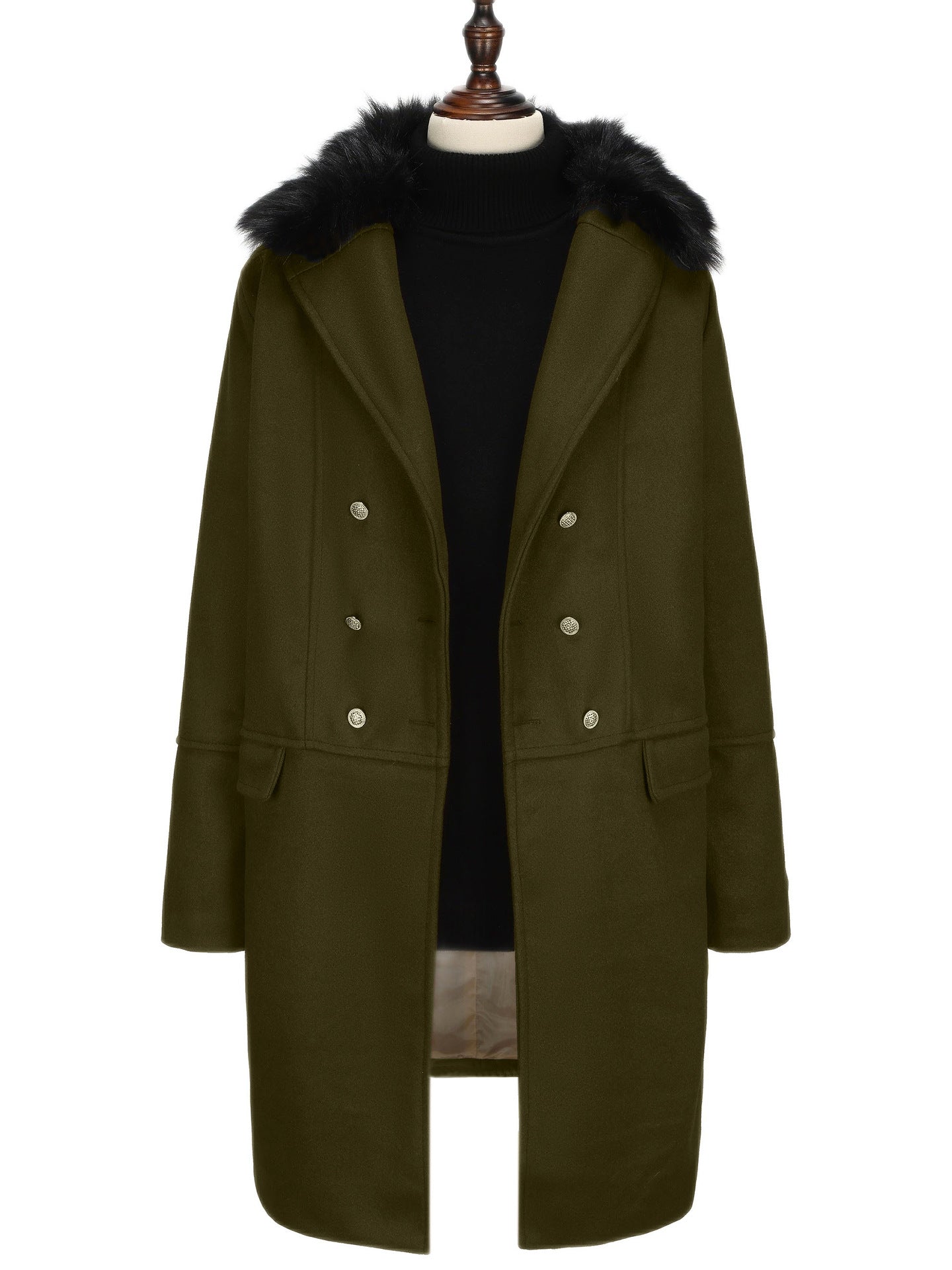 Big & Tall Men's Casual Big Wool Collar Woolen Solid Color Double-breasted Coat S-5XL