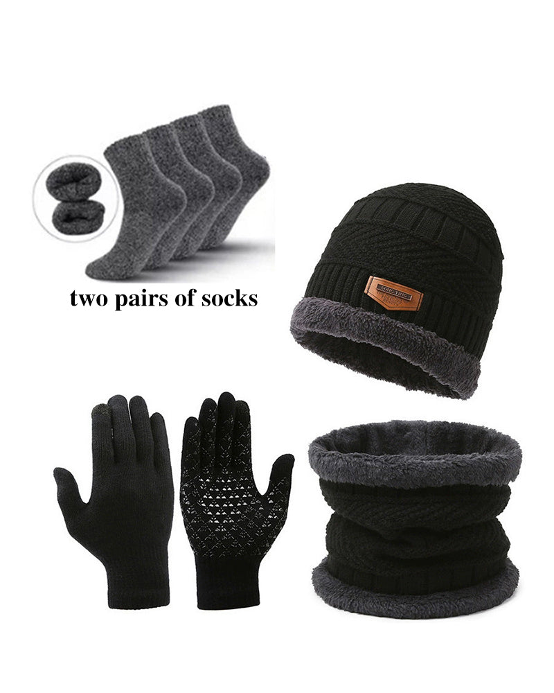 Winter Warm Scarf Gloves Socks Hat 5-piece Set Of Touch Screen For Men And Women
