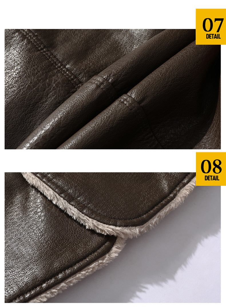 Big & Tall Men's Medium And Long Large Lapel Thickened Leather Suit Jacket S-3XL