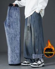Big & Tall Men's Thickened Loose Straight Denim Pants M-8XL