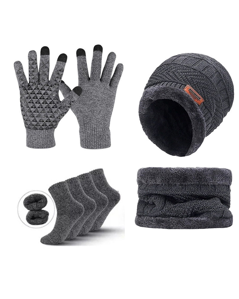 Winter Warm Scarf Gloves Socks Hat 5-piece Set Of Touch Screen For Men And Women