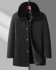 Big & Tall Men's Removable Wool Collar Medium Long Thickened Woolen Chenille Jacket L-4XL