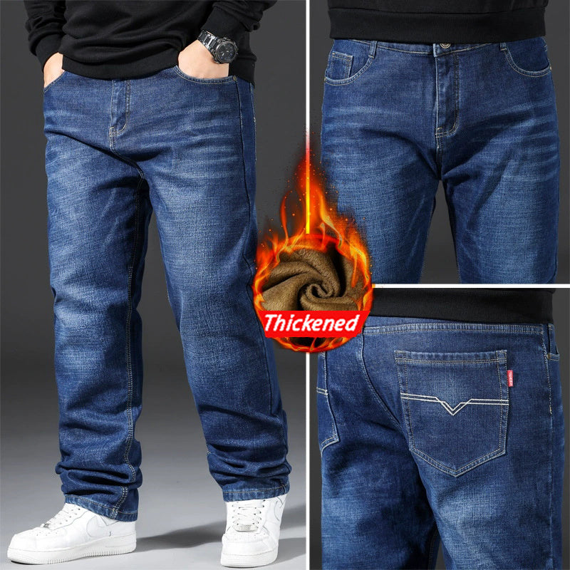 Big & Tall Men's Autumn And Winter Thick Loose Stretch Straight Jeans 28-50