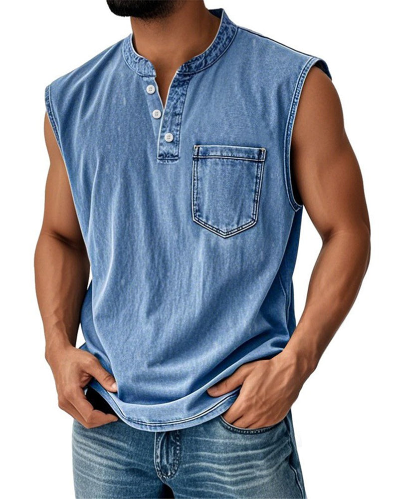 Large-size Men's Explosive Three-button Sleeveless T-shirt Washable Casual Fashionable Vest