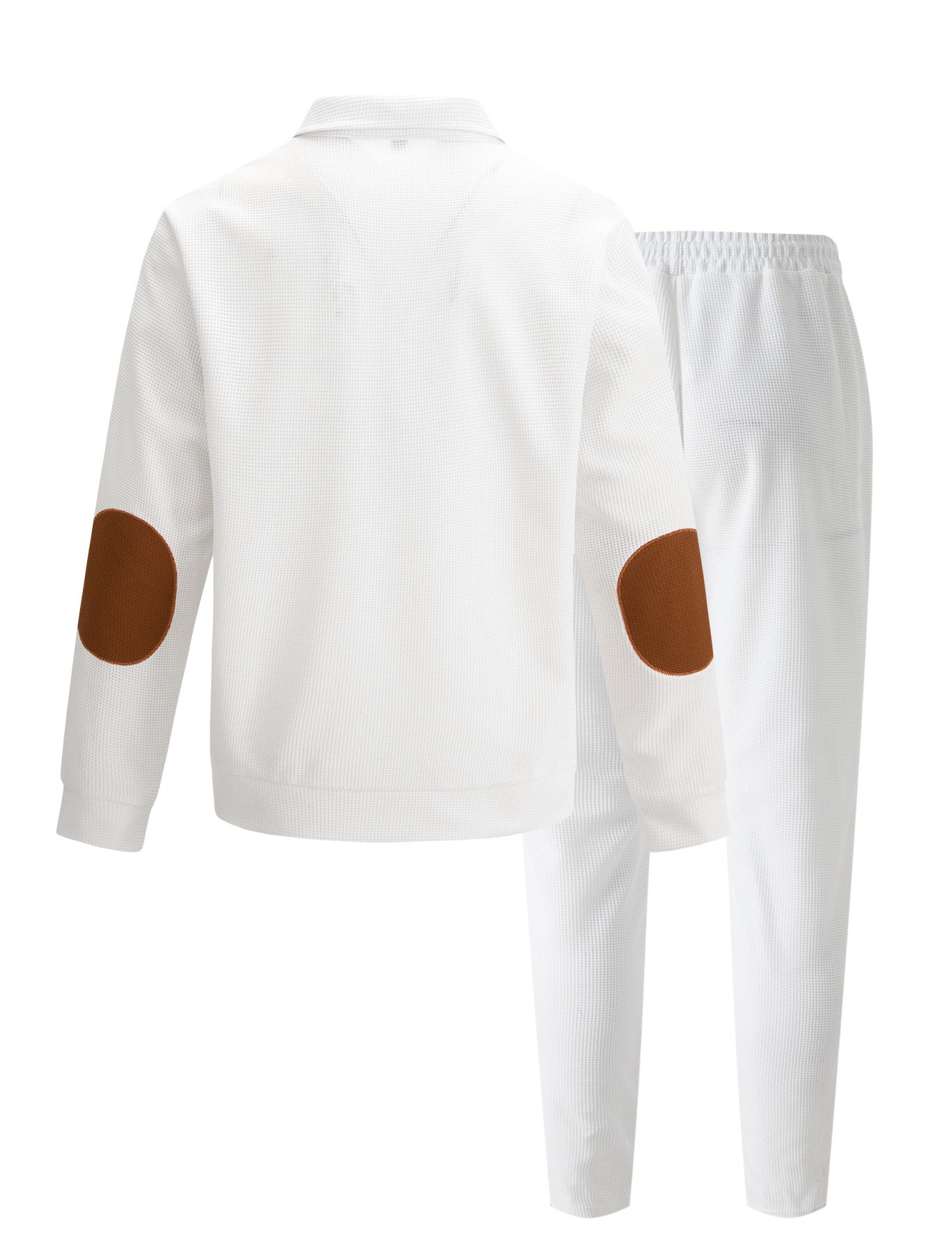 Big & Tall Men's Waffle Half Zipper Stand Collar Long Sleeve Trousers Set S-3XL