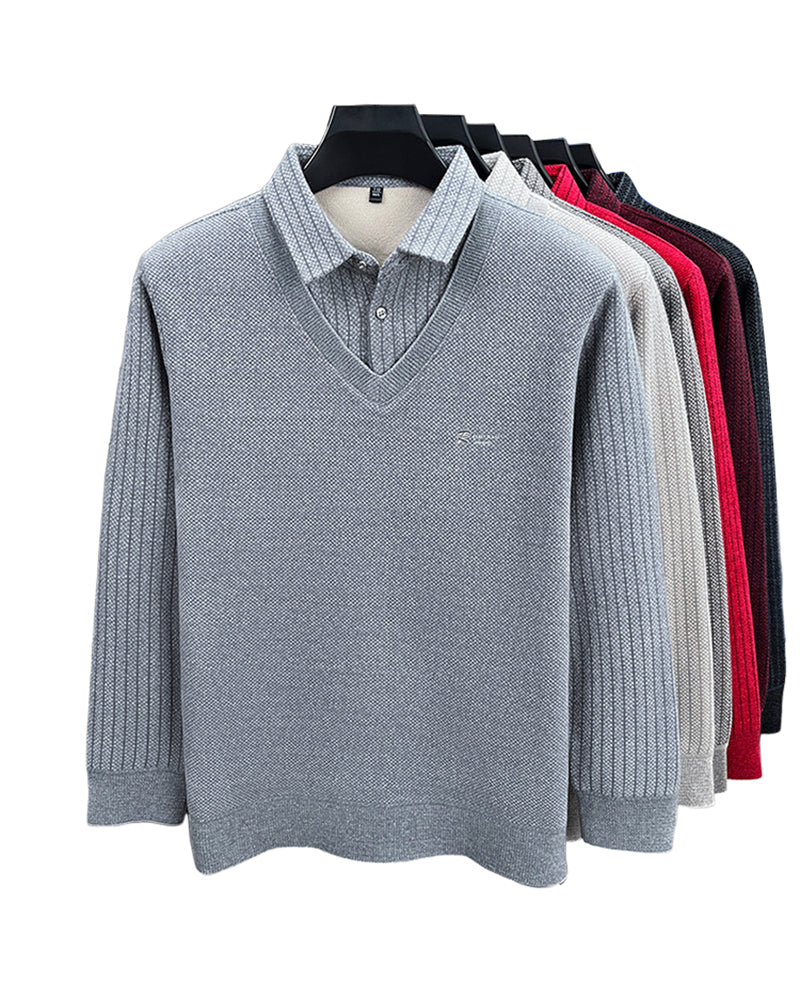 Big & Tall Men's Fake Two-piece Lapel Padded Sweater M-4XL