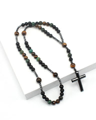 Vintage Natural Stone Long Cross Necklace
