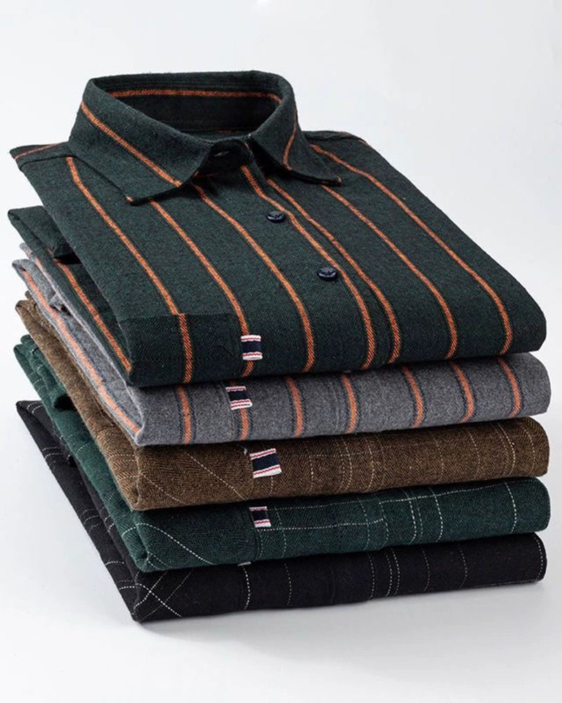 Big & Tall Men's Cotton Sanding Plaid Striped Long Sleeve Shirt M-5XL